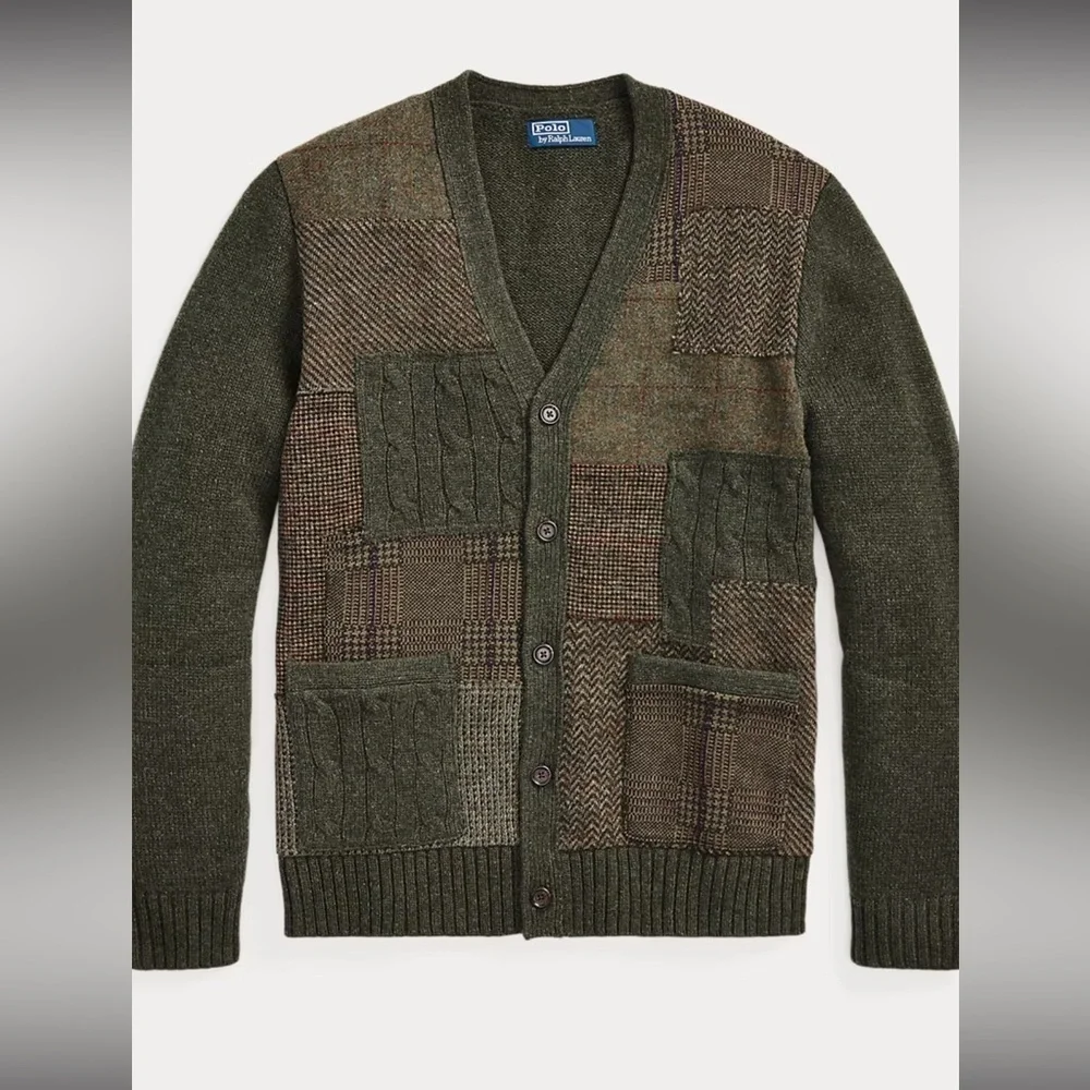 Polo Ralph Lauren Patchwork V-Neck Cardigan Size Large Retail $998